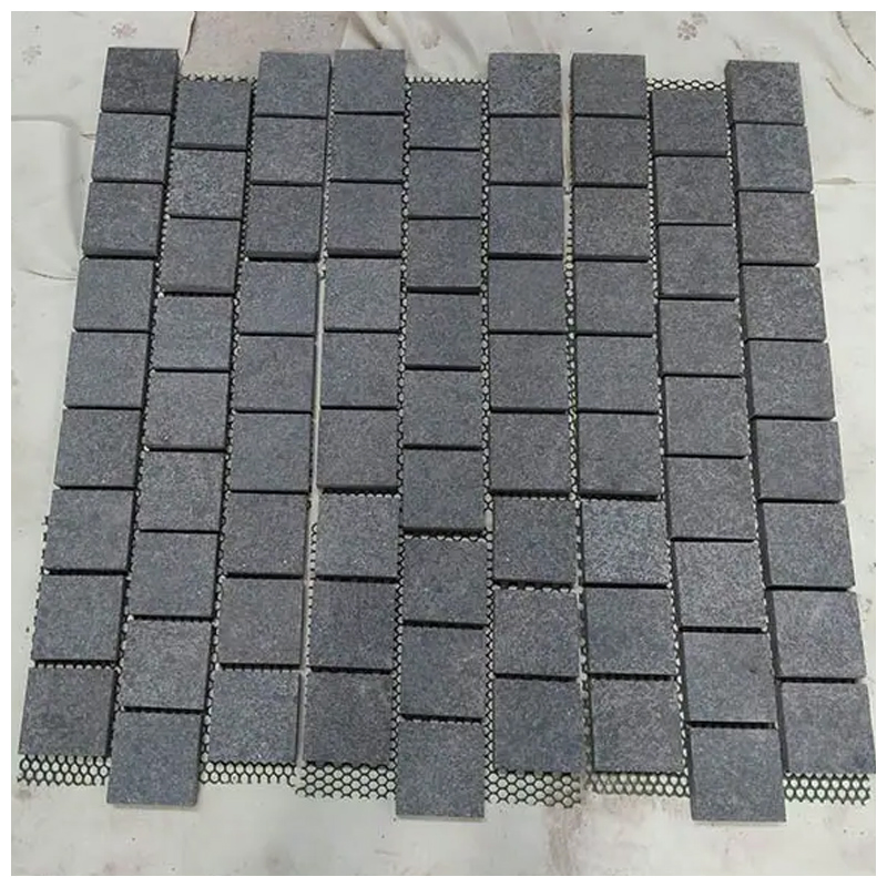 Flamed G684 Black Basalt Outdoor Mesh Cobblestone