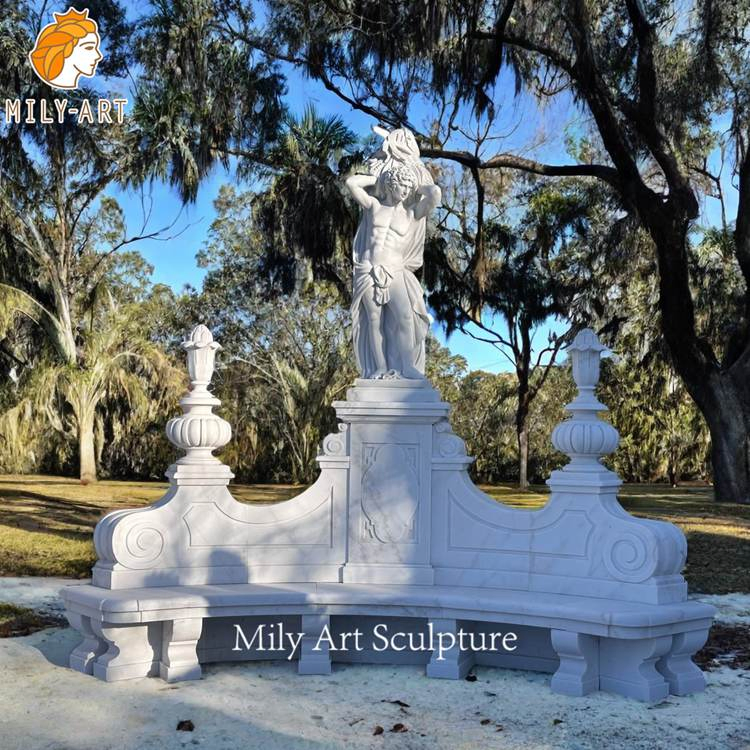 Outdoor Park Carved Stone Seating Bench Luxury White Marble Bench