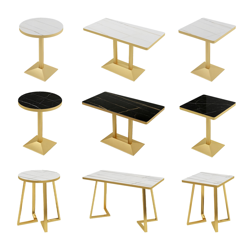 Modern Foshan Wholesale Marble Sintered Stone Square Round Table Top and Chair Set Booth Furniture Restaurant Cafe Dining Bar Coffee Shop Table