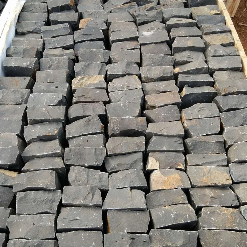 Split Flamed Sawn Surface Black Granite Paving Cubes Cobblestone