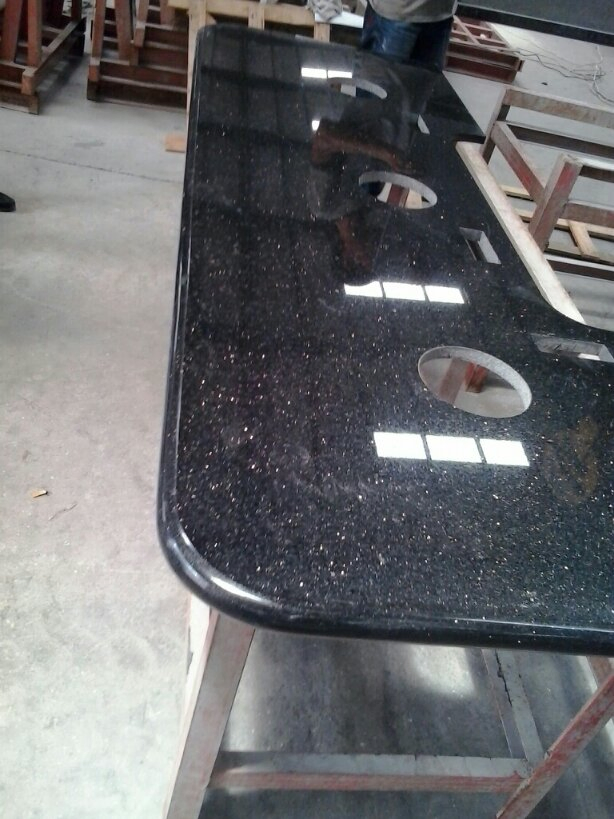 Black Galaxy Granite Prefabricated Kitchen Countertops