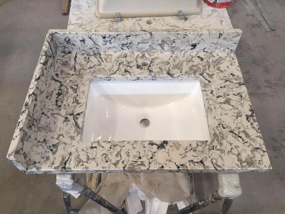 Man Made Stone Multi Color Quartz Attach Undermount Ceramic Basin Bathroom Vanity Top