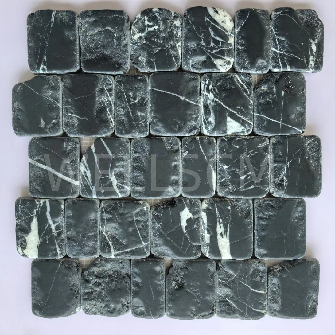 Custom Natural Stone Tiger Skin Quartzite Brick Pattern Driveway Paving Stone Mesh Paver Cobblestone for Street