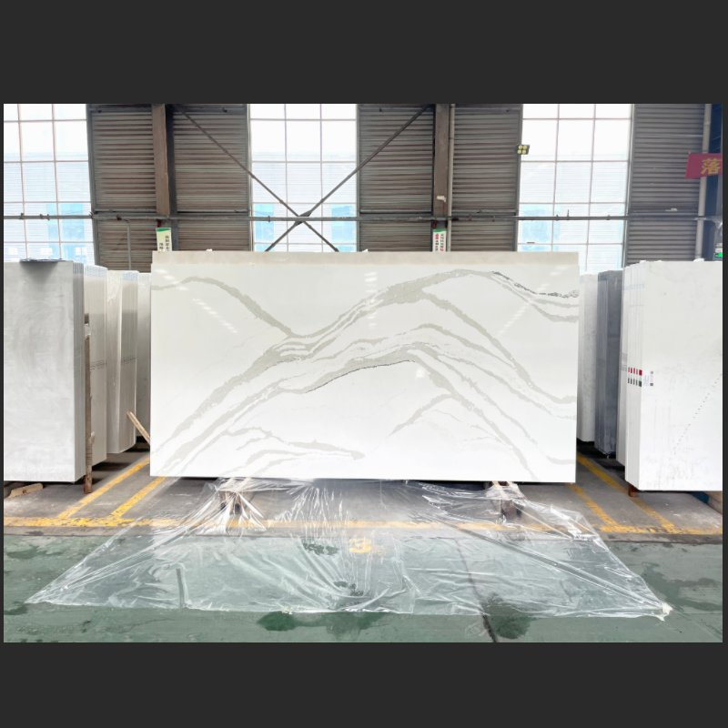 Artifical Stone White Calacatta Quartz Stone with Black Veins Scratch Resistant and Stain Resistant for Kitchen Countertop and Bathroom Vanity