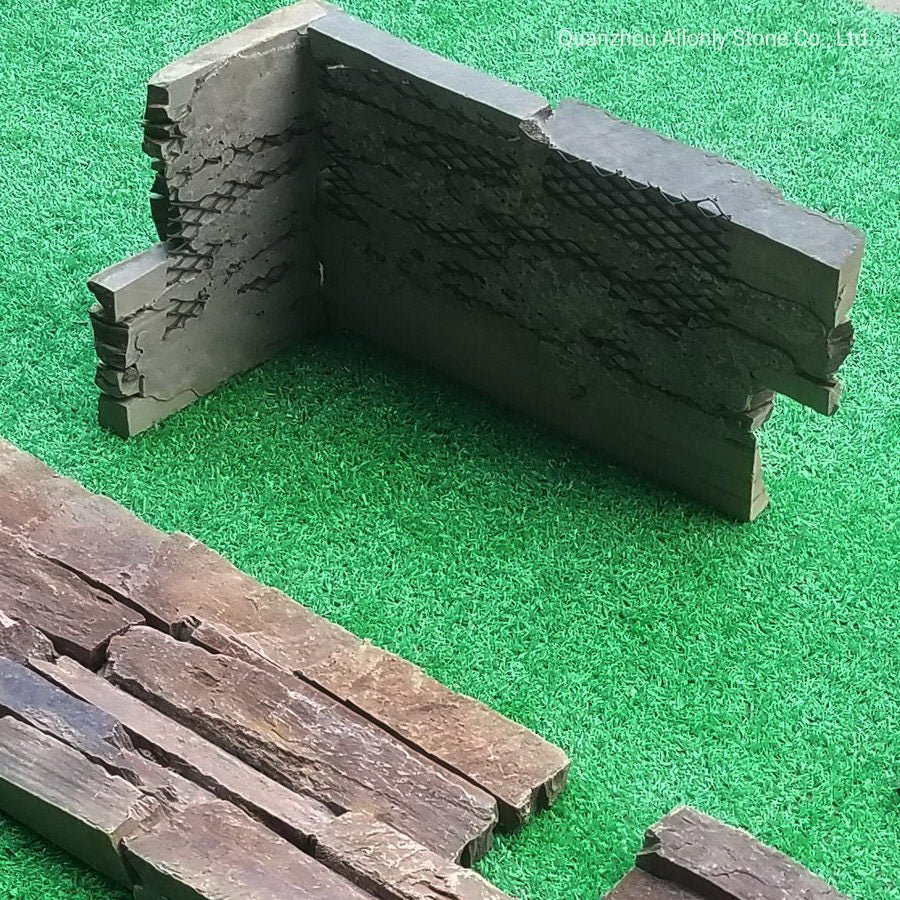 Natural Rusty Slate Stacked Stone Retaining Wall Design