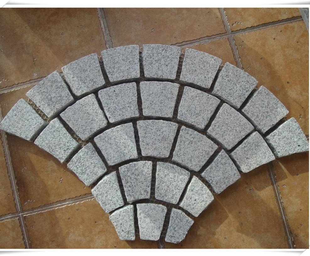 Tumbled Light Gray Granite Cobblestone on/Mesh Outdoor Heavy Duty Thickest Cube Pavers