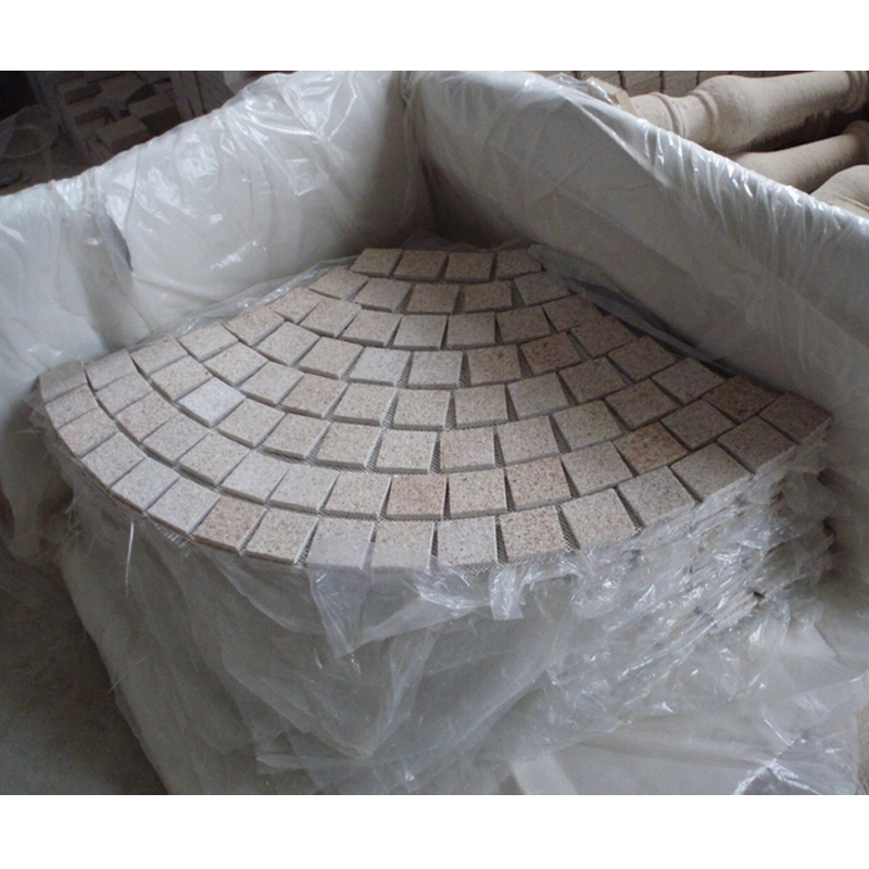 Yellow/Grey/Red Mixed Color Granite Meshed Paving Cobblestone Driveway and Walkway