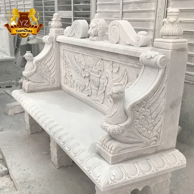 Hand Carved Outdoor Furniture White Marble Garden Stone Bench