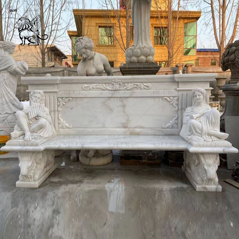 Outdoor Decoration Hand Carved Natural Stone Garden Products Curve Benches Marble Bench for Park