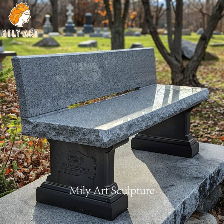 Cemetery Custom Carved Stone Natural Black Granite Marble Bench for Rest