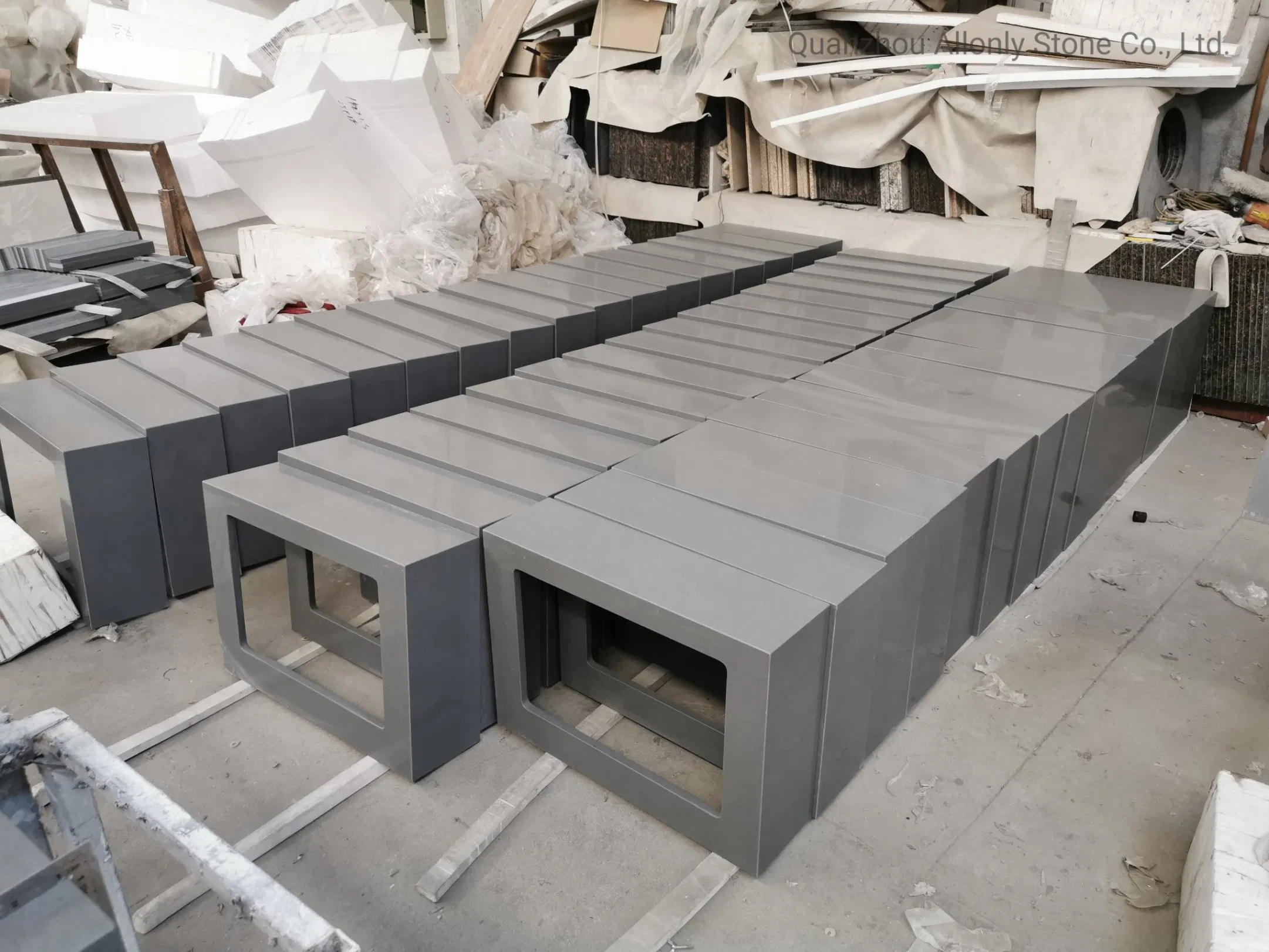 Prefabricated Countertop Grey Vein Quartz for Bathroom Quartz Vanity Top