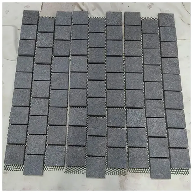 Flamed G684 Black Basalt Outdoor Mesh Cobblestone