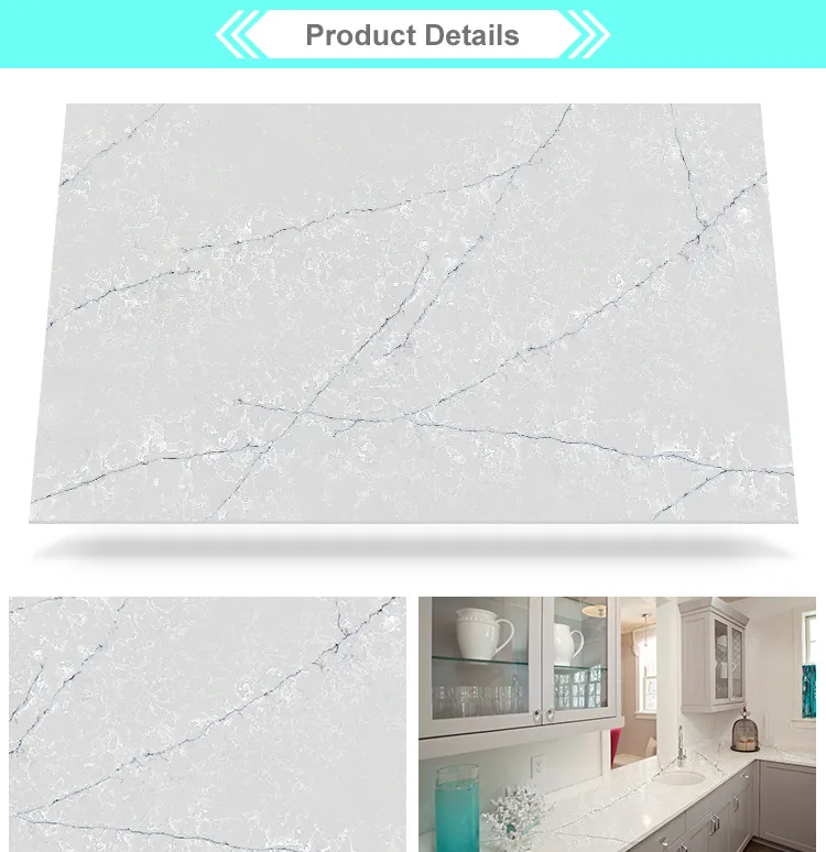 White Prefabricated Quartz Kitchen Countertops
