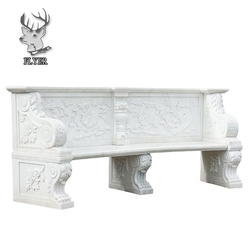 Outdoor Decorative Man Made Beige Marble Stone Carved Lion Statue Bench