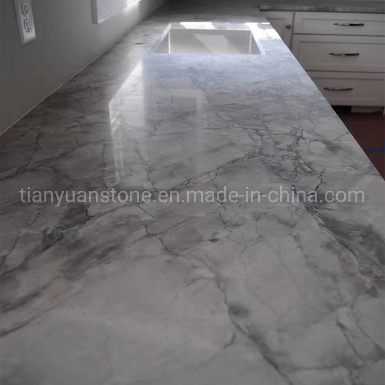 Custom Kitchen Slab Bathroom Vanity Tops Natural Calacatta Grey Quartzite Countertops