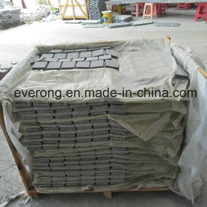 Square Flamed Dark Grey Granite Meshed Cube Stone Garden Stepping Pavements Cobble Setts