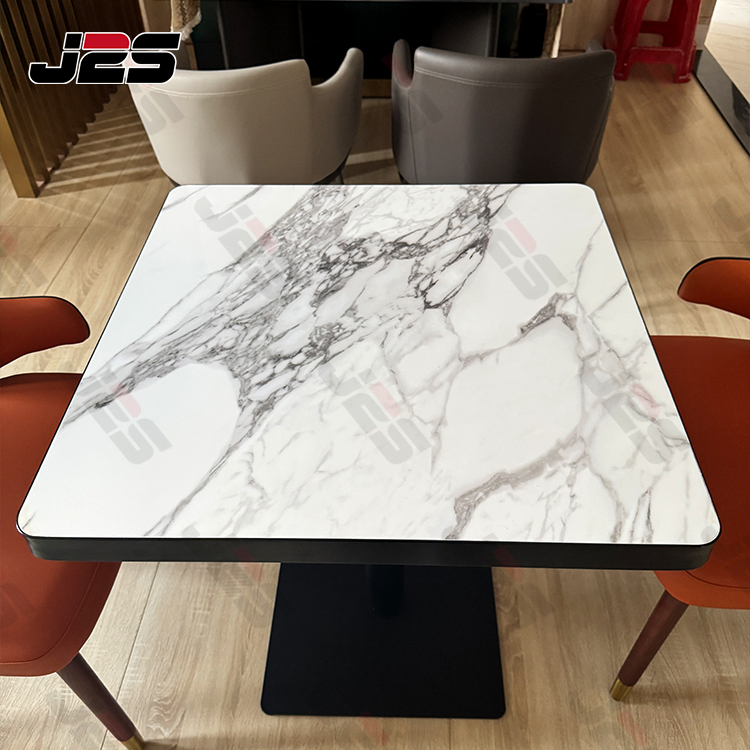 Premium Restaurant Furniture Table Featuring Black Stone and Metal Base