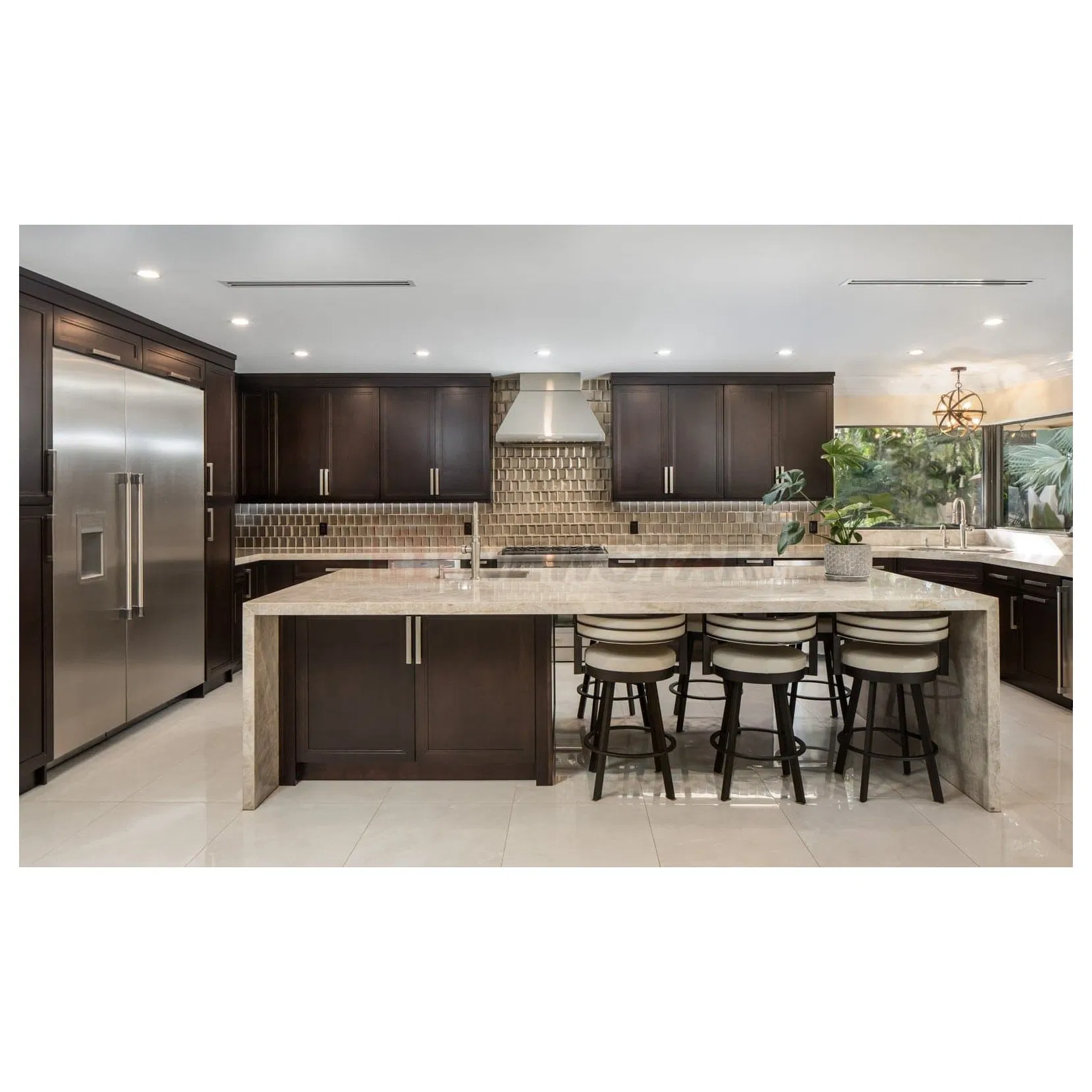 Newstar Prefab Kitchen Quartz Island Natural Bianco Lasa White Marble Stone Countertop Sintered Stone Vanity Top