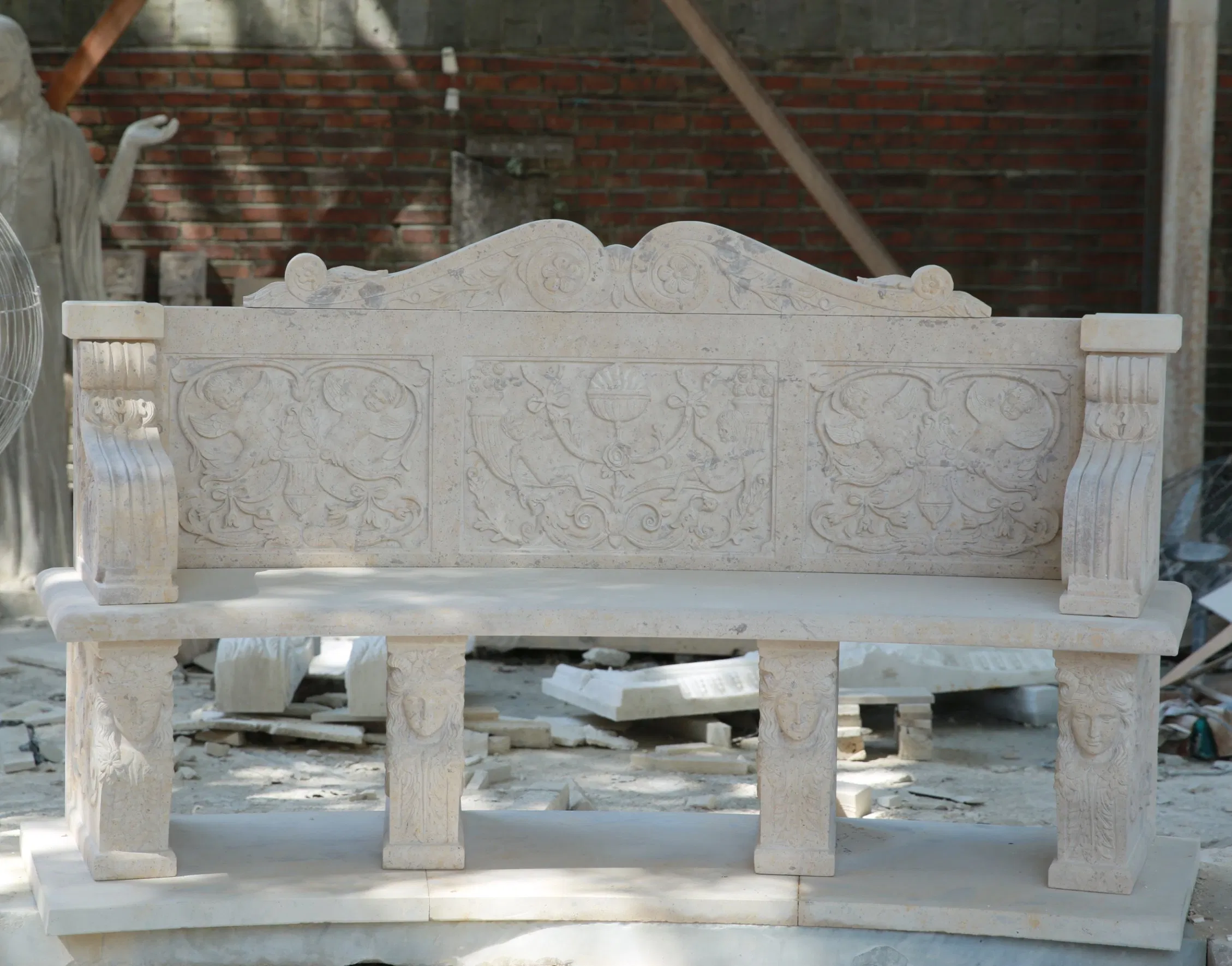Factory Wholesale High Quality Manufacture Custom Marble Bench Natural Stone Bench European Design for Garden Decoration (SYMB-013)