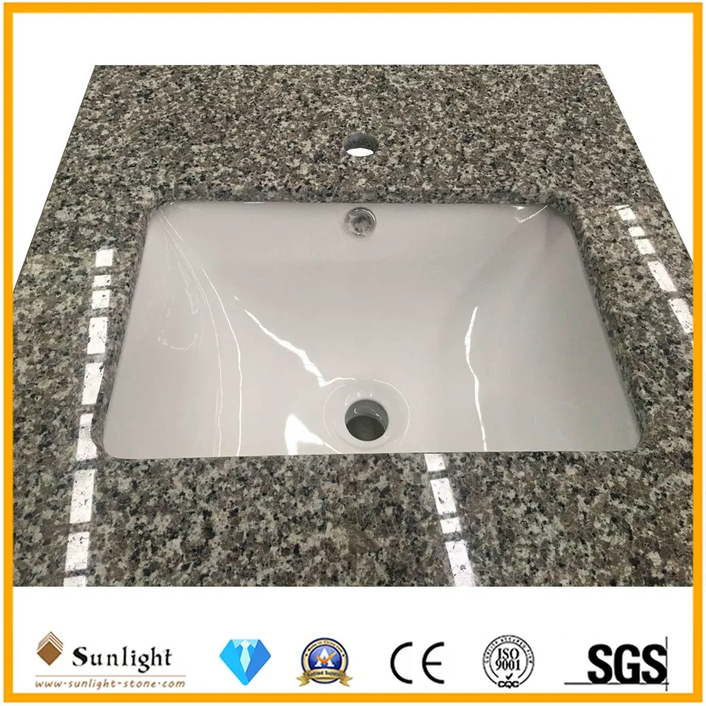Factory Custom Cheapest Swan White Granite Stone Bathroom Vanity Top (with single sink)