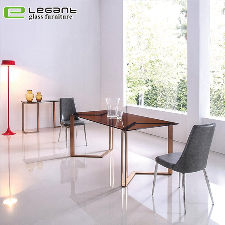 Modern Glass Dining Table with Stone Powder Finish and Black Legs
