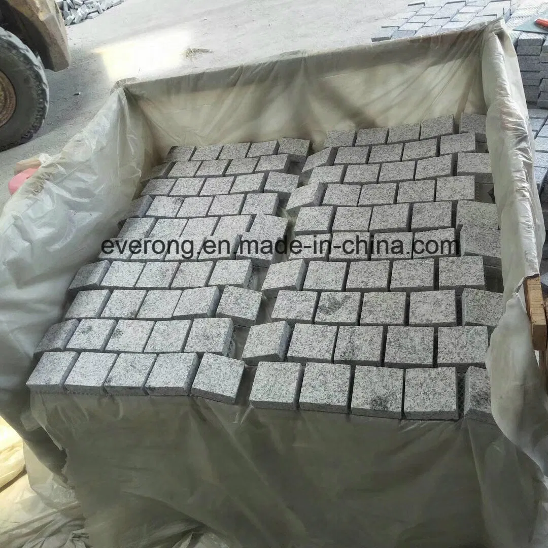 Square Flamed Dark Grey Granite Meshed Cube Stone Garden Stepping Pavements Cobble Setts