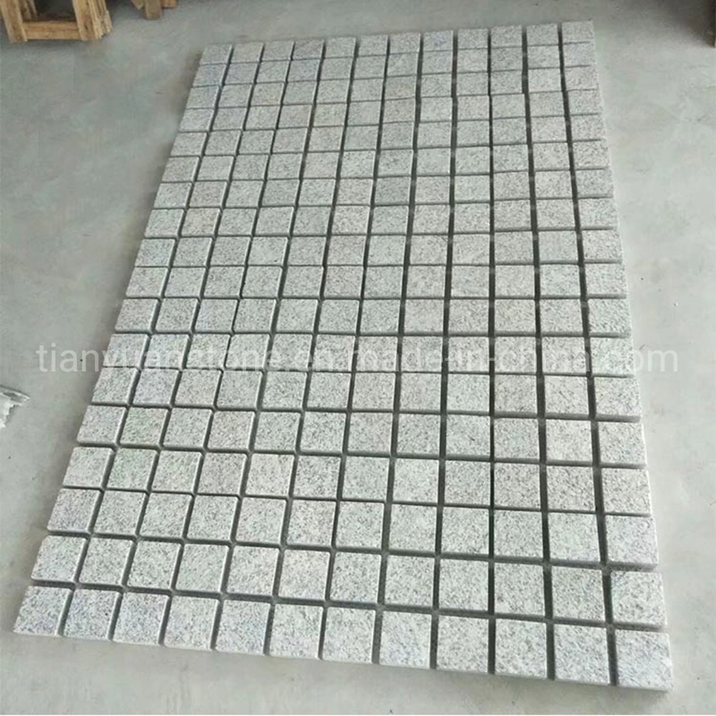 Interlocking Flamed Finish G684 Black Cobblestone on Mesh for Driveway Walkway Pavement