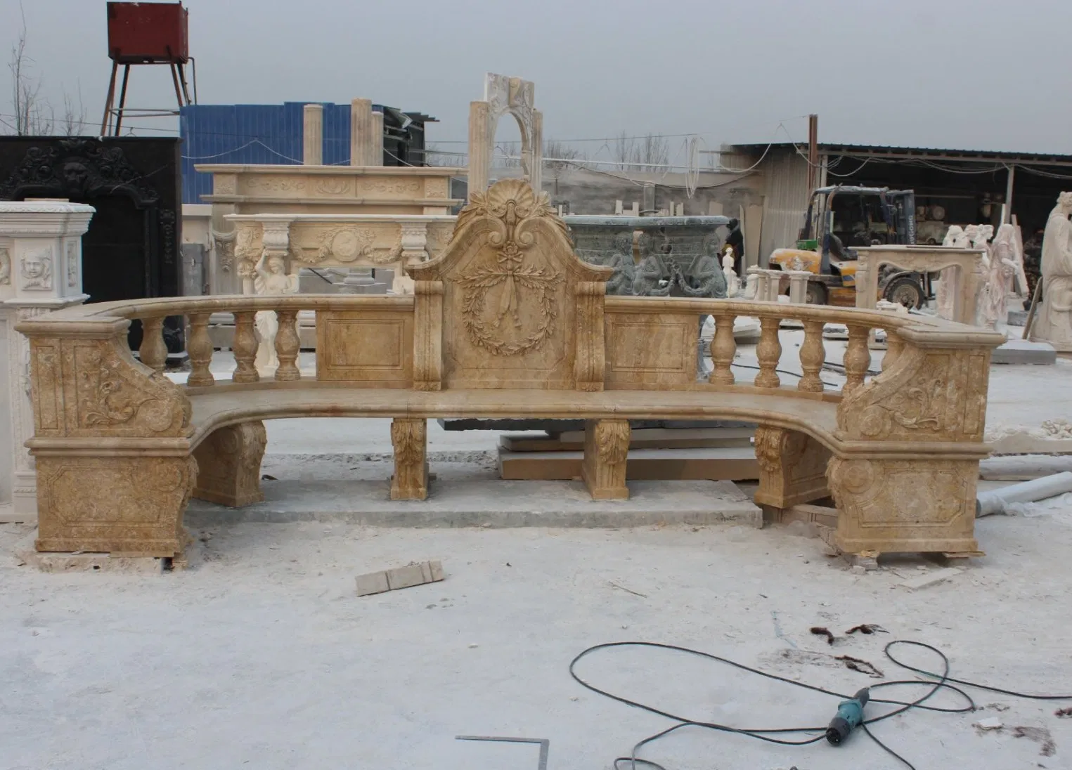 Hand Carved Natural Stone Chair Outdoor Garden Decoration Furniture Marble Carving Park Bench (SYMB-024)