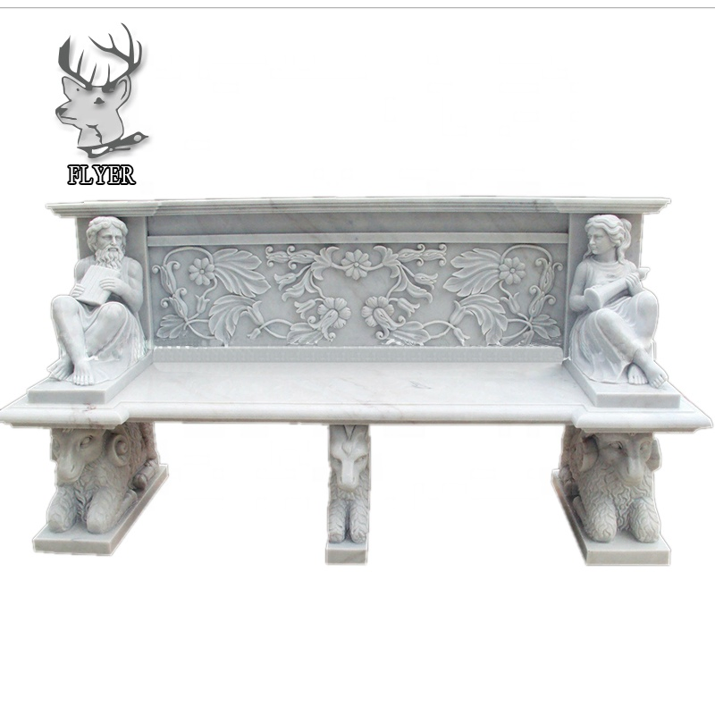 Outdoor Decorative Man Made Beige Marble Stone Carved Lion Statue Bench
