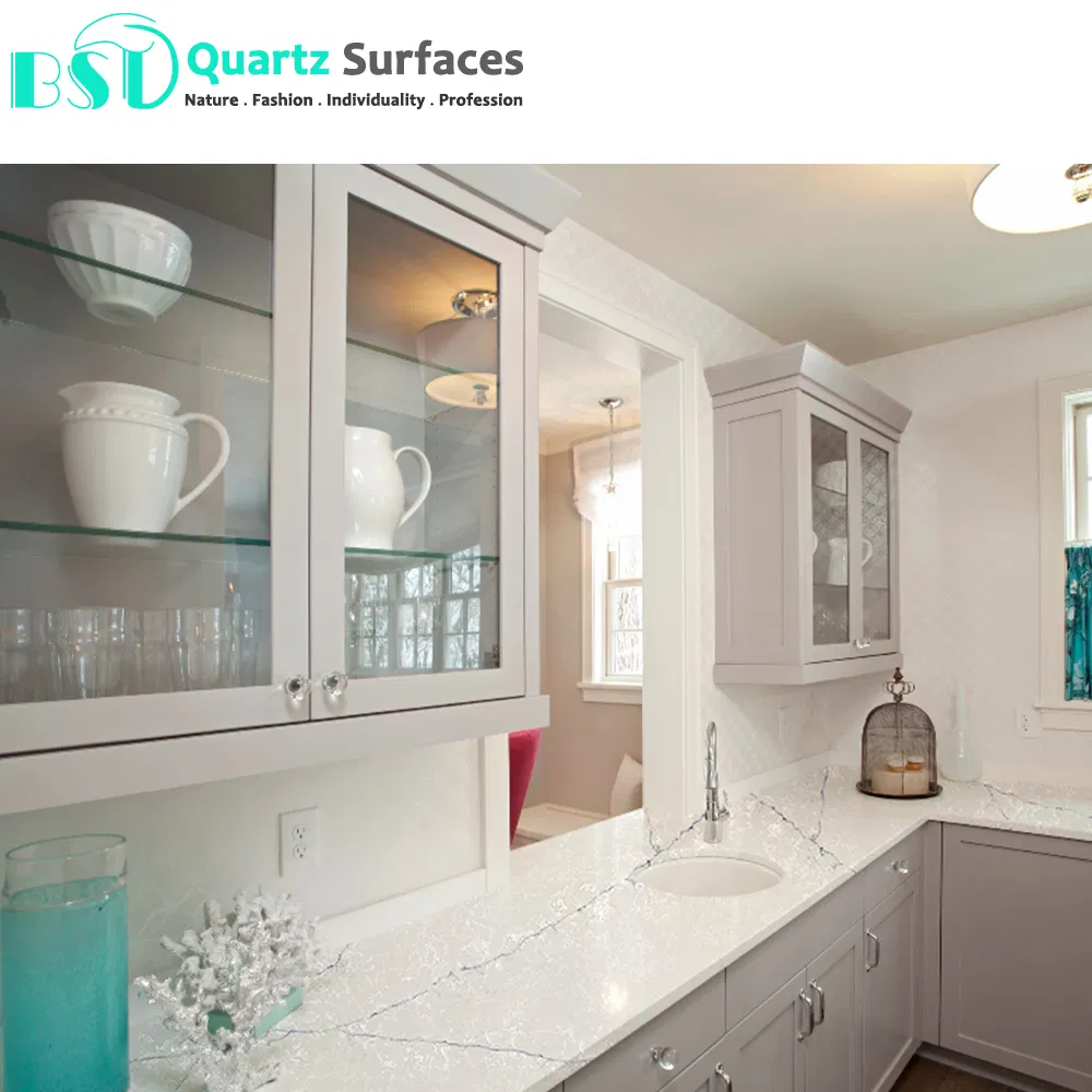 White Prefabricated Quartz Kitchen Countertops