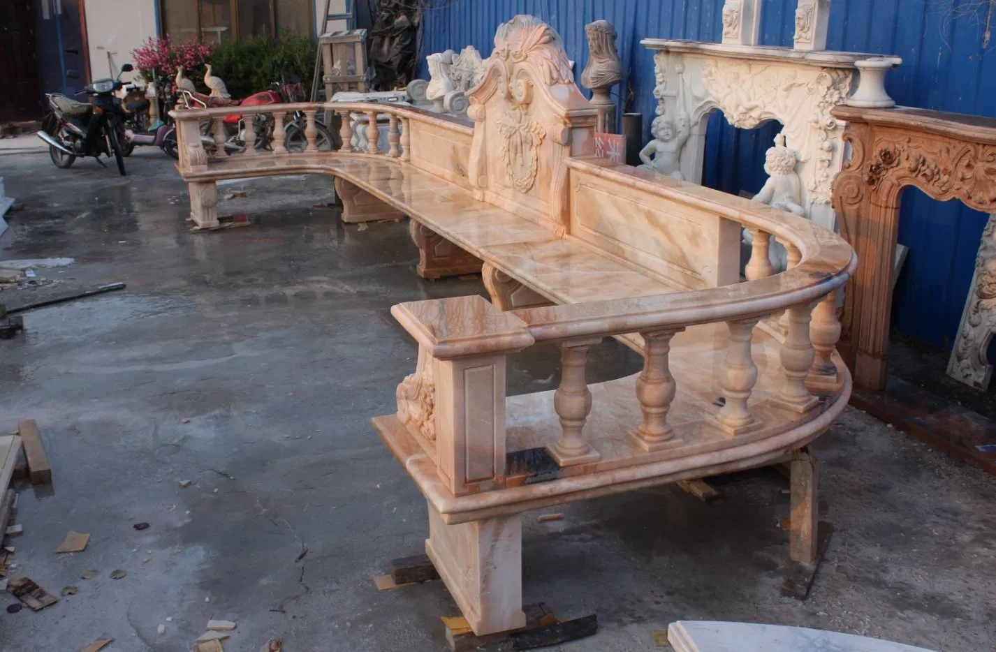 Hand Carved Natural Stone Chair Outdoor Garden Decoration Furniture Marble Carving Park Bench (SYMB-024)