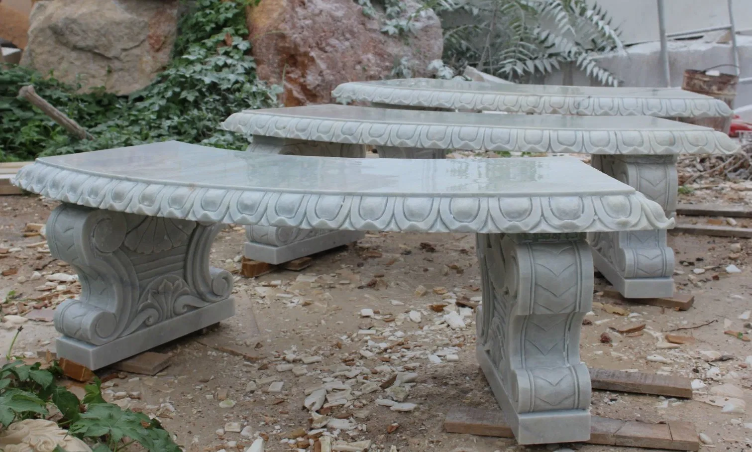 Outdoor Garden Hand Carving Natural Stone Marble Solid Bench (SYMB-042)