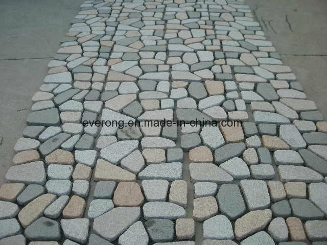 Cobblestone on Mesh Sheet, Granite Cobblestone, Cube Stone for Garden Outside
