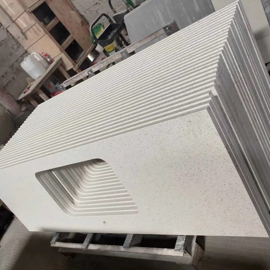 Galaxy White/Sparkling White/Crystal White Quartz Stone Prefabricated Countertop