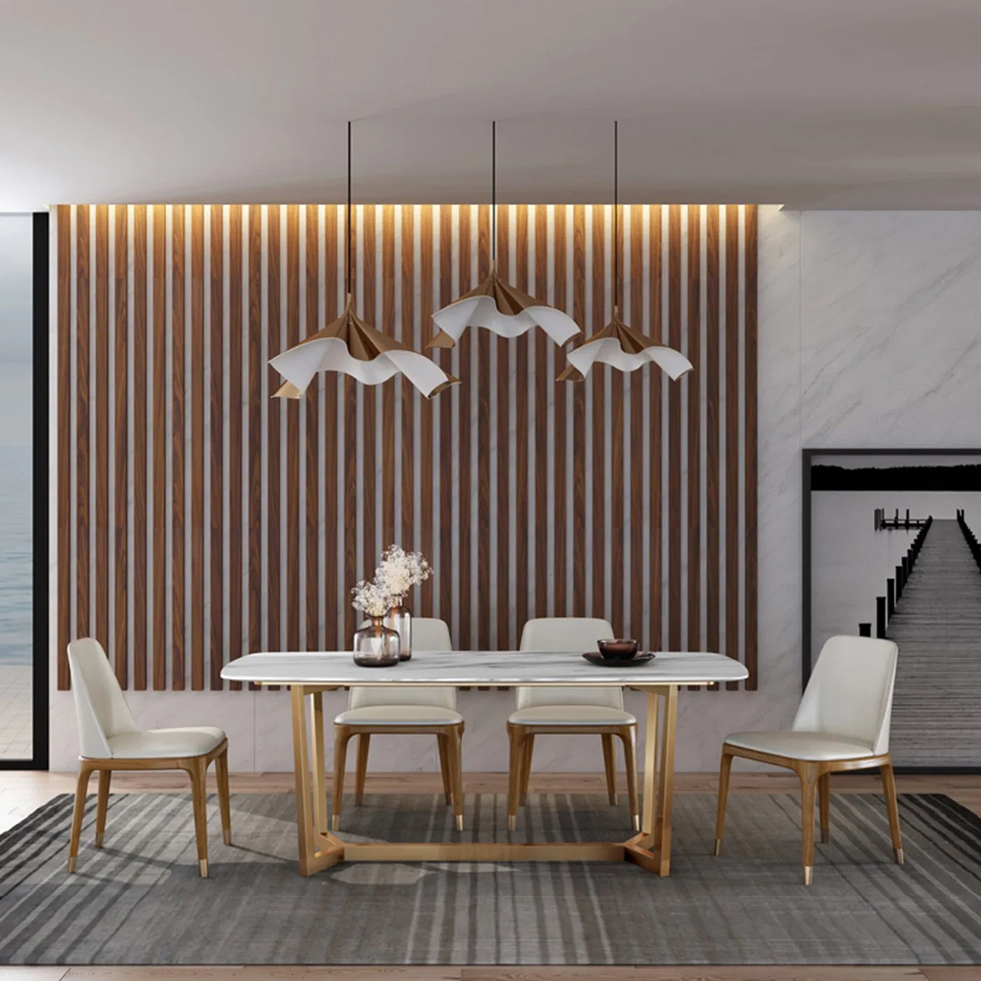 Wholesales Metal Home Furniture Marble Stone Luxury 1.8m Modern Dining Set Restaurant Table