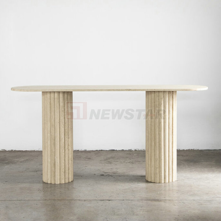 Living Room Furniture Beige Stone Travertine Coffee Table Side Table Luxury Console Table
