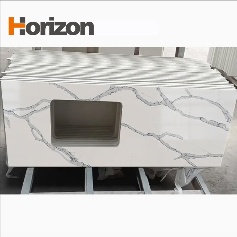 Horizon Wholesale Factory Price Calacatta White Kitchen Island Countertop Artificial Stone Quartz Stone