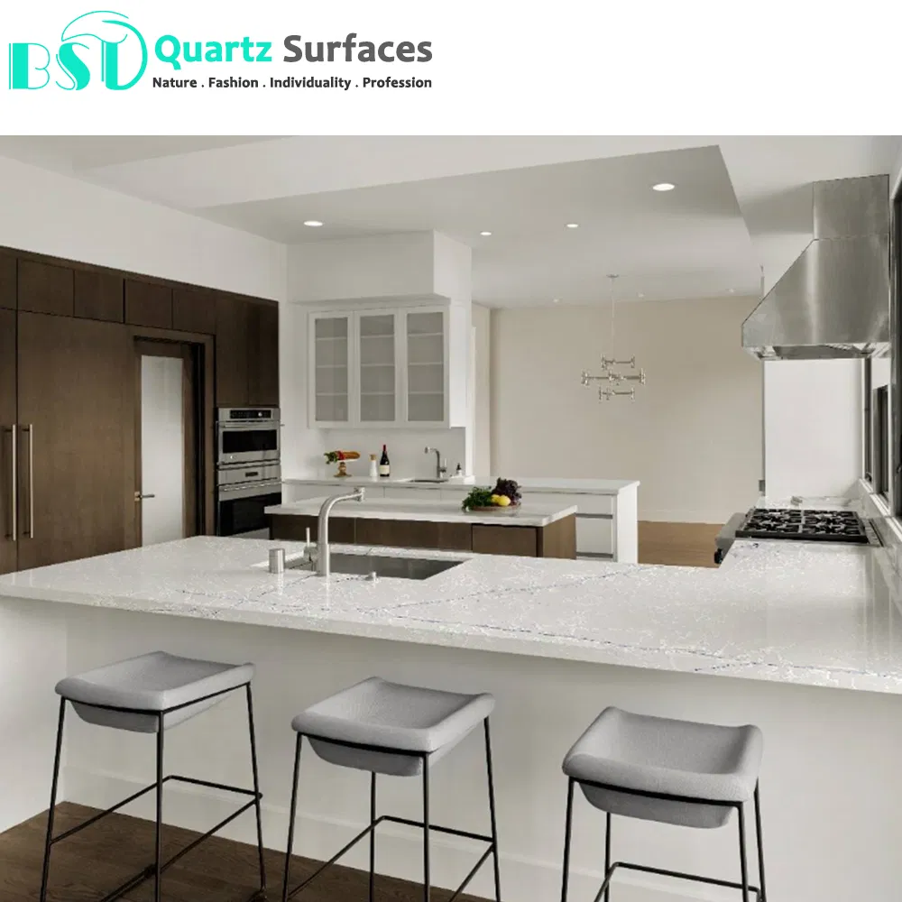 White Prefabricated Quartz Kitchen Countertops