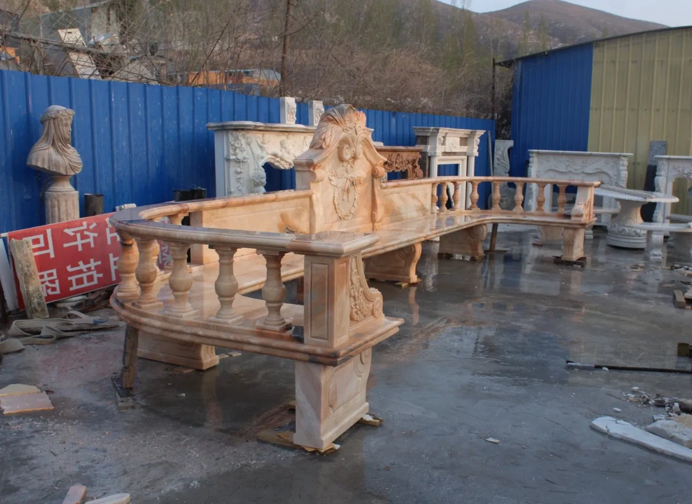 Hand Carved Natural Stone Chair Outdoor Garden Decoration Furniture Marble Carving Park Bench (SYMB-024)