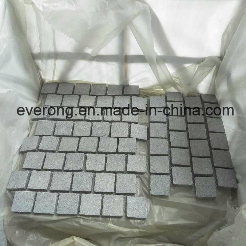 Square Flamed Dark Grey Granite Meshed Cube Stone Garden Stepping Pavements Cobble Setts