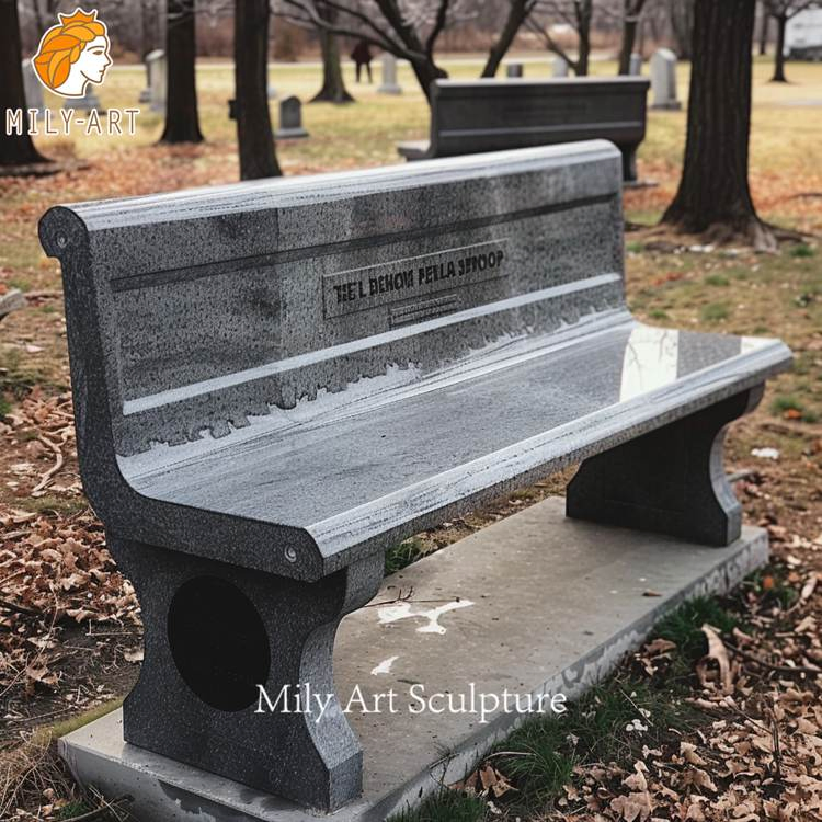 Cemetery Custom Carved Stone Natural Black Granite Marble Bench for Rest