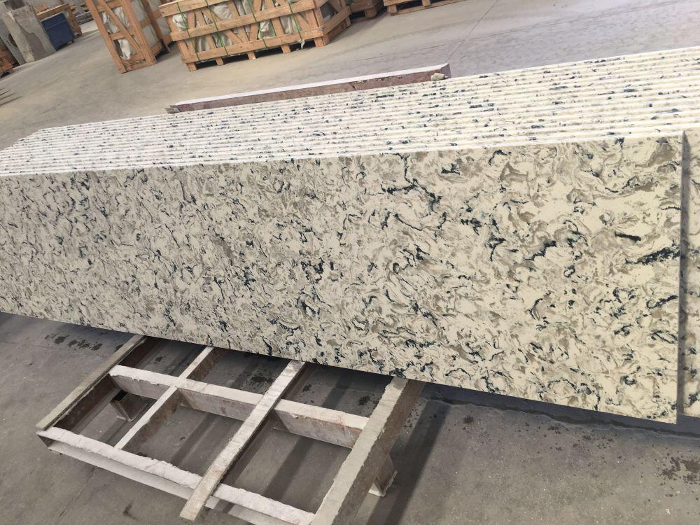 Man Made Stone Multi Color Quartz Attach Undermount Ceramic Basin Bathroom Vanity Top