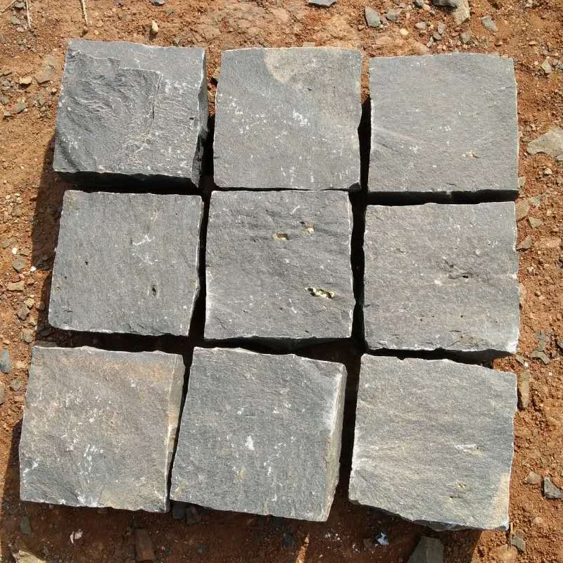Split Flamed Sawn Surface Black Granite Paving Cubes Cobblestone