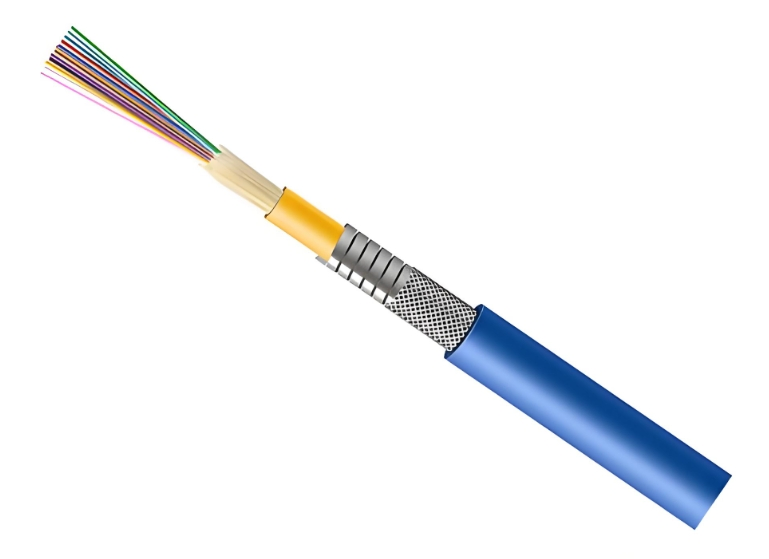 GJSFJV Indoor Armored Spiral Metal Tube Multi Fiber Breakout Tight Buffet Fiber Optic Cable LSZH/PVC 12 Cores OS2 9/125μm for FTTH Data Center Backbone Cabling