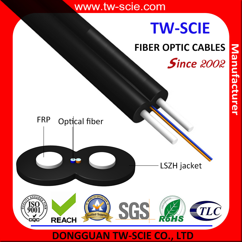 1, 2 Core FTTH Indoor Drop Wire Fiber Optic Cable Optical Fiber Cable