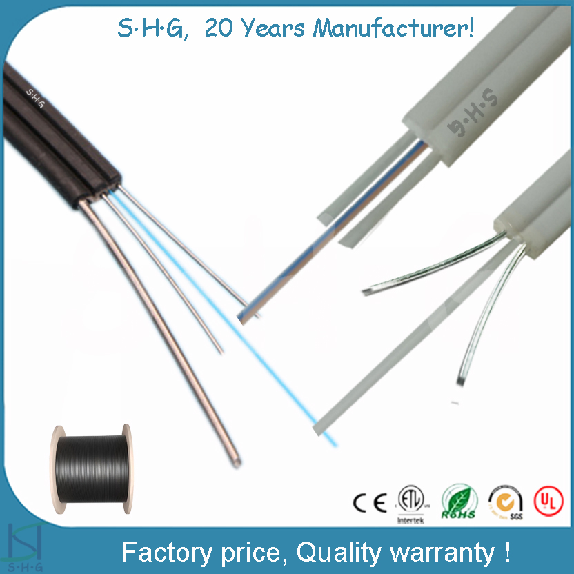 Factory Price LSZH FRP/Steel Optical 1/2/4 Core Flat FTTH Indoor/Outdoor Drop Fiber Optic Cable