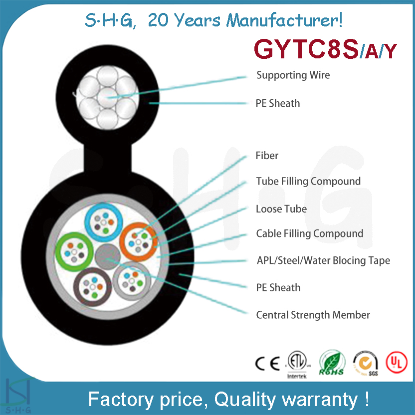 12/24/46/48/60/72/96/144 Aerial Figure 8 Multi Loose Tube Outdoor Fiber Optic Cable (GYTC8S)