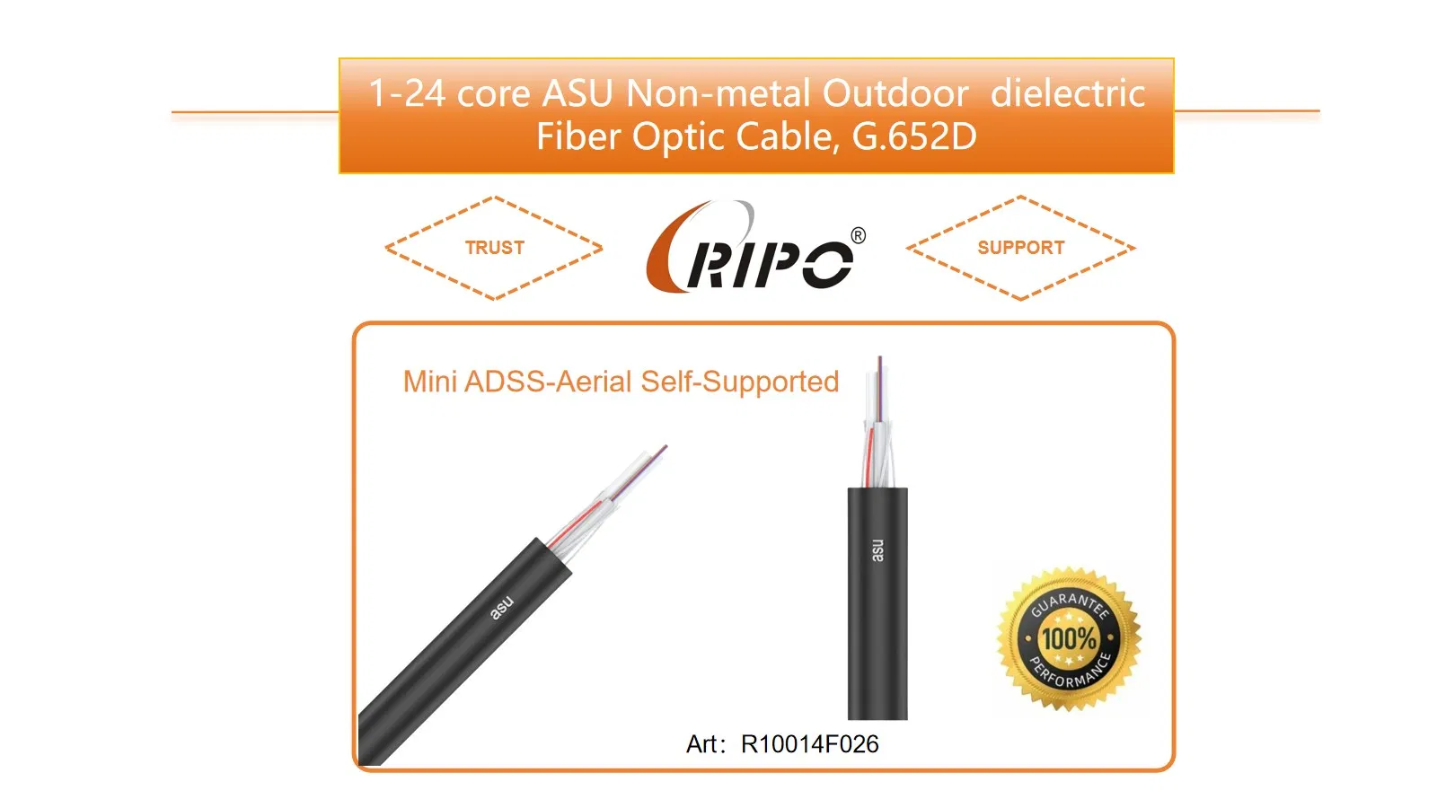1-24 Core Asu Non-Metal Outdoor Mini ADSS-Aerial Self-Supported Dielectric Fiber Optic Cable, G. 652D