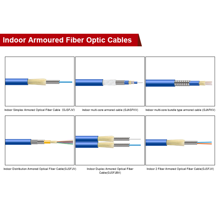 Custom Indoor Simplex Armored Indoor Multi Core Fiber Gjsfjbv Fiber Optic Cable