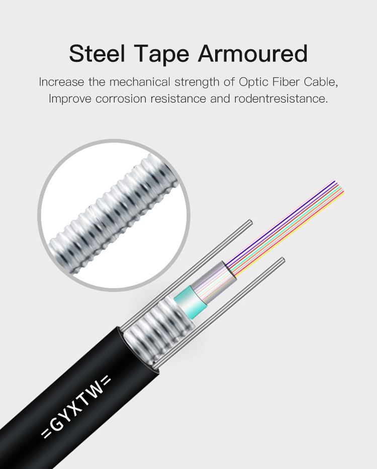 Outdoor Armored 24fo G652D Central Tube GYXTW Fiber Optic Cable with ISO9001